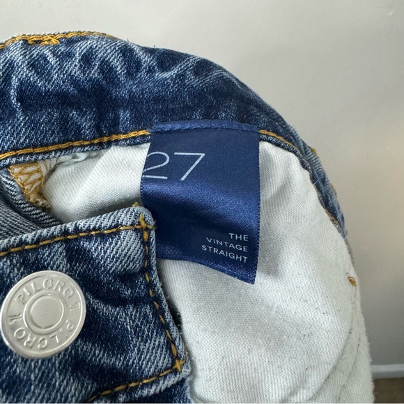 Anthropologie Pilcro The Vintage Straight Raw Hem Distressed Jeans Dark Wash 27 - Picture 8 of 16